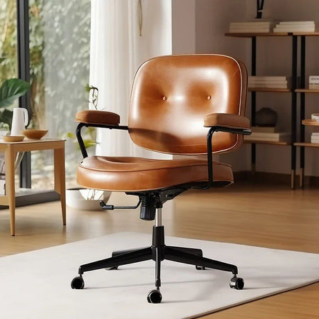Cresco Office Chair in brown faux leather with black frame, armrests, and five-wheel base.