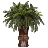 Cycas w/Bamboo Vase Silk Plant-Parc Decor