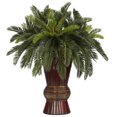Cycas w/Bamboo Vase Silk Plant-Parc Decor