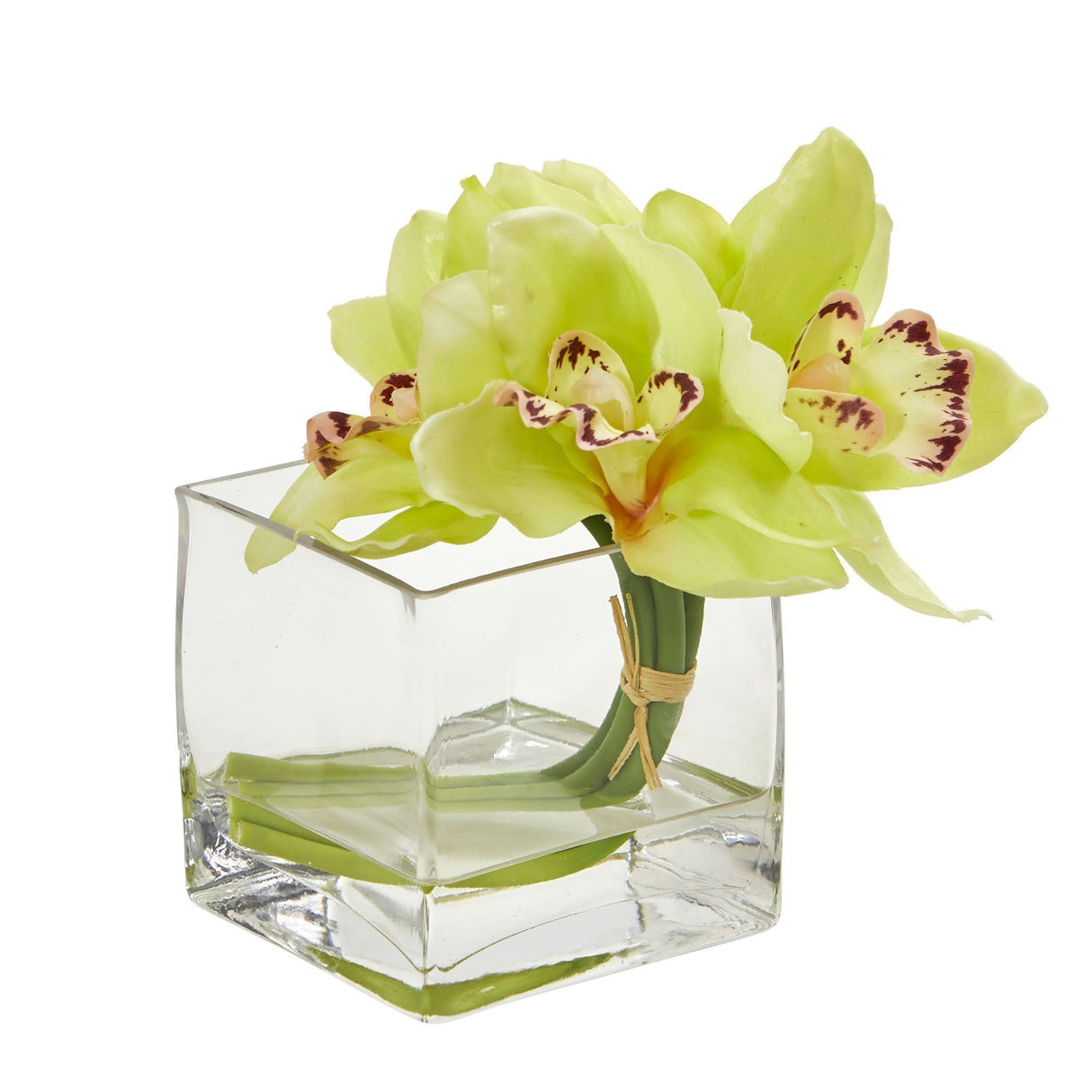 Cymbidium Orchid Artificial Arrangement in Glass Vase (Set of 2)-Parc Decor