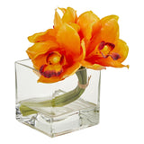Cymbidium Orchid Artificial Arrangement in Glass Vase (Set of 2)-Parc Decor