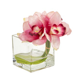 Cymbidium Orchid Artificial Arrangement in Glass Vase (Set of 2)-Parc Decor