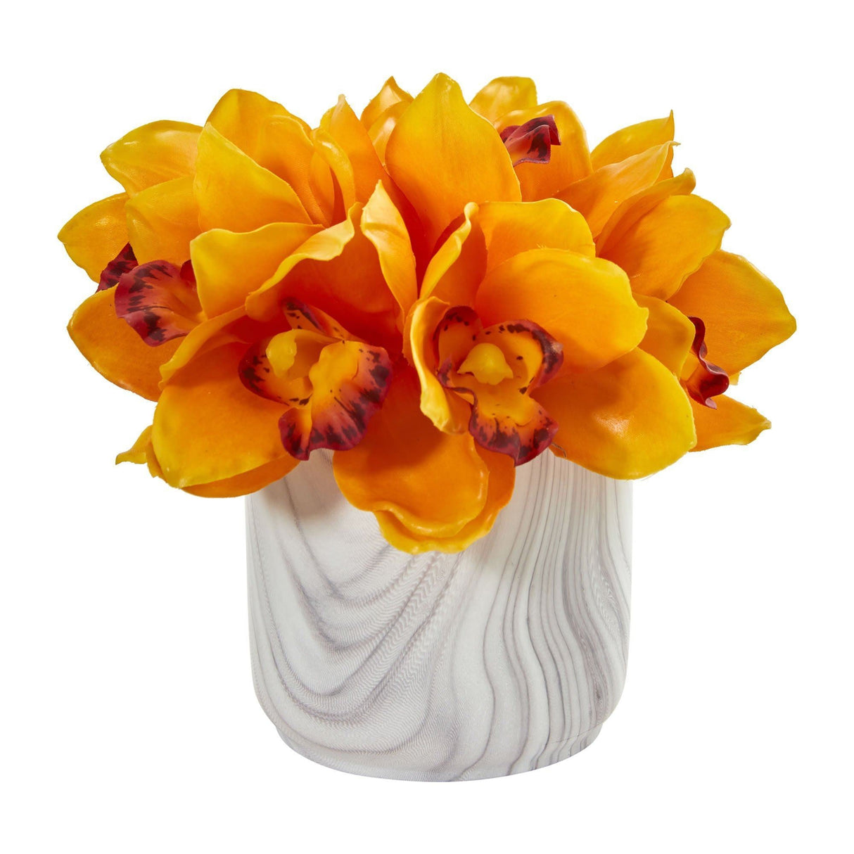 Cymbidium Orchid Artificial Arrangement in Marble Vase-Parc Decor