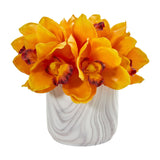 Cymbidium Orchid Artificial Arrangement in Marble Vase-Parc Decor