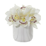 Cymbidium Orchid Artificial Arrangement in Marble Vase-Parc Decor