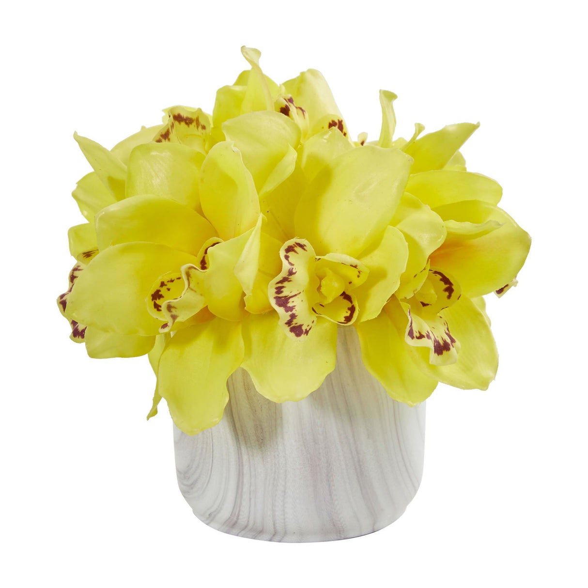 Cymbidium Orchid Artificial Arrangement in Marble Vase-Parc Decor