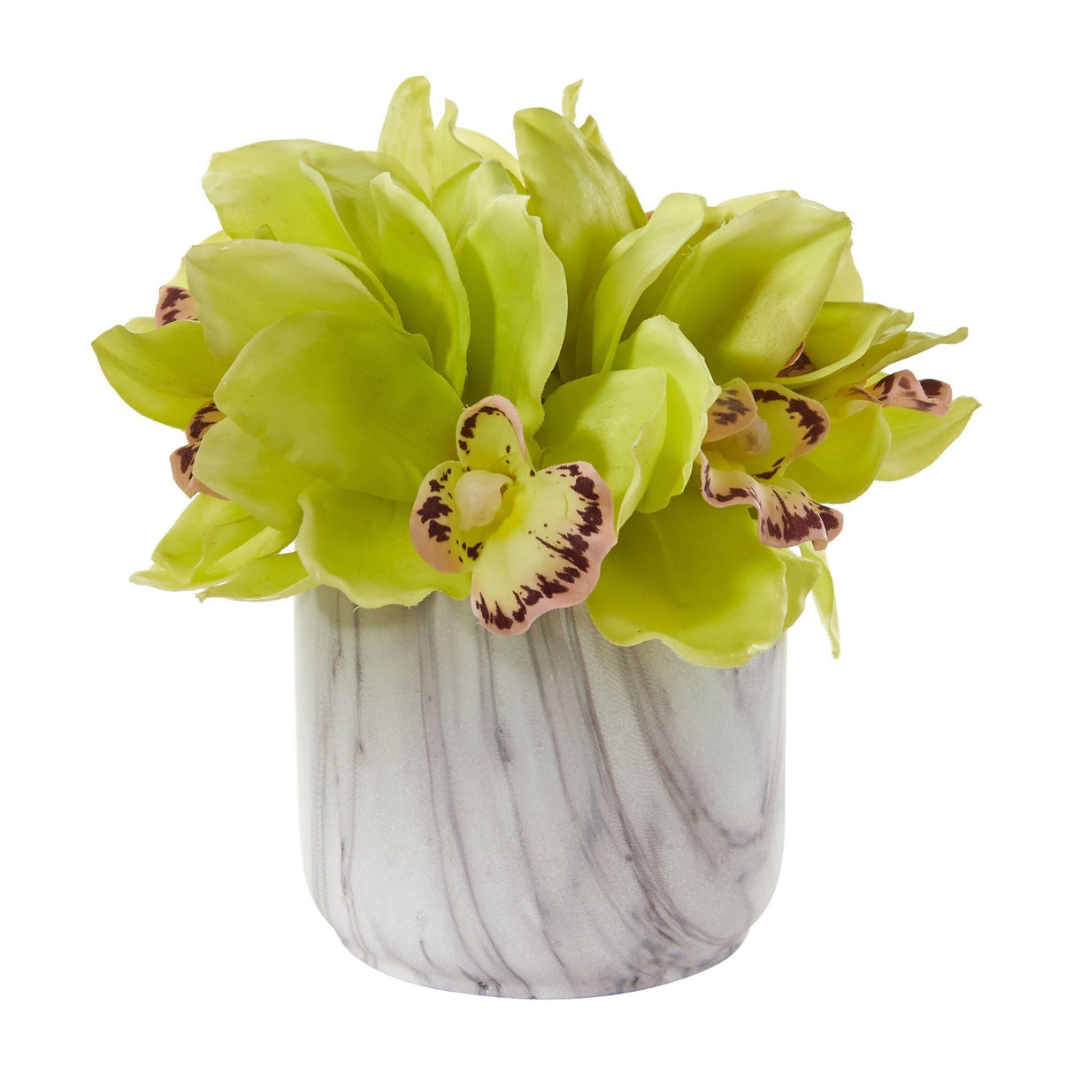Cymbidium Orchid Artificial Arrangement in Marble Vase-Parc Decor