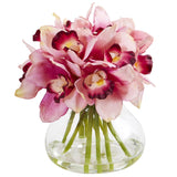 Cymbidium Silk Orchid Artificial Arrangement in Glass Vase-Parc Decor