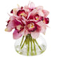 Cymbidium Silk Orchid Artificial Arrangement in Glass Vase-Parc Decor