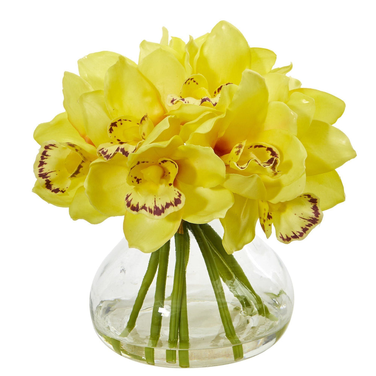 Cymbidium Silk Orchid Artificial Arrangement in Glass Vase-Parc Decor