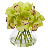 Cymbidium Silk Orchid Artificial Arrangement in Glass Vase-Parc Decor