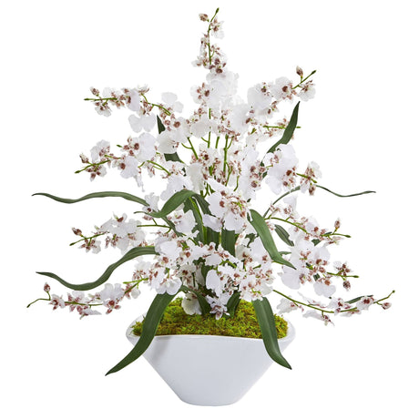 Dancing Lady Orchid Artificial Arrangement in White Vase-Parc Decor