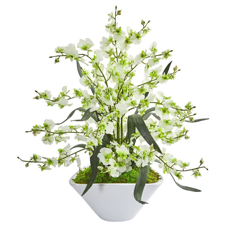 Dancing Lady Orchid Artificial Arrangement in White Vase-Parc Decor