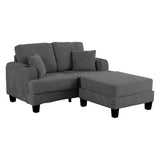 Dark Gray 3 Piece Set Comfy Sofa Couch 3-Seater & Loveseat Sofa with Storage Ottoman for Living Room with USB, Side Pockets, Pillows included-Parc Decor