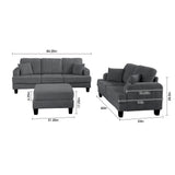 Dark Gray 3 Piece Set Comfy Sofa Couch 3-Seater & Loveseat Sofa with Storage Ottoman for Living Room with USB, Side Pockets, Pillows included-Parc Decor