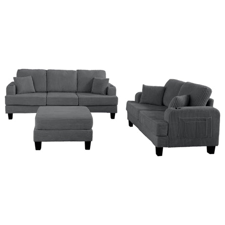 Dark Gray 3 Piece Set Comfy Sofa Couch 3-Seater & Loveseat Sofa with Storage Ottoman for Living Room with USB, Side Pockets, Pillows included-Parc Decor