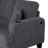Dark Gray 3 Piece Set Comfy Sofa Couch 3-Seater & Loveseat Sofa with Storage Ottoman for Living Room with USB, Side Pockets, Pillows included-Parc Decor
