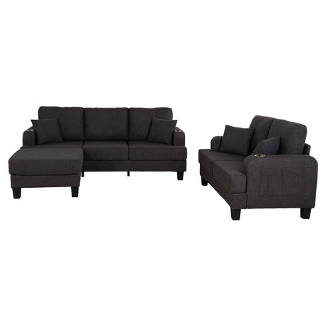 Dark Gray 3-Piece Sofa Set with Storage Ottoman & USB Charging-Parc Decor