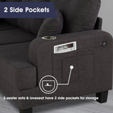 Dark Gray 3-Piece Sofa Set with Storage Ottoman & USB Charging-Parc Decor