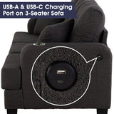Dark Gray 3-Piece Sofa Set with Storage Ottoman & USB Charging-Parc Decor