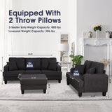 Dark Gray 3-Piece Sofa Set with Storage Ottoman & USB Charging-Parc Decor