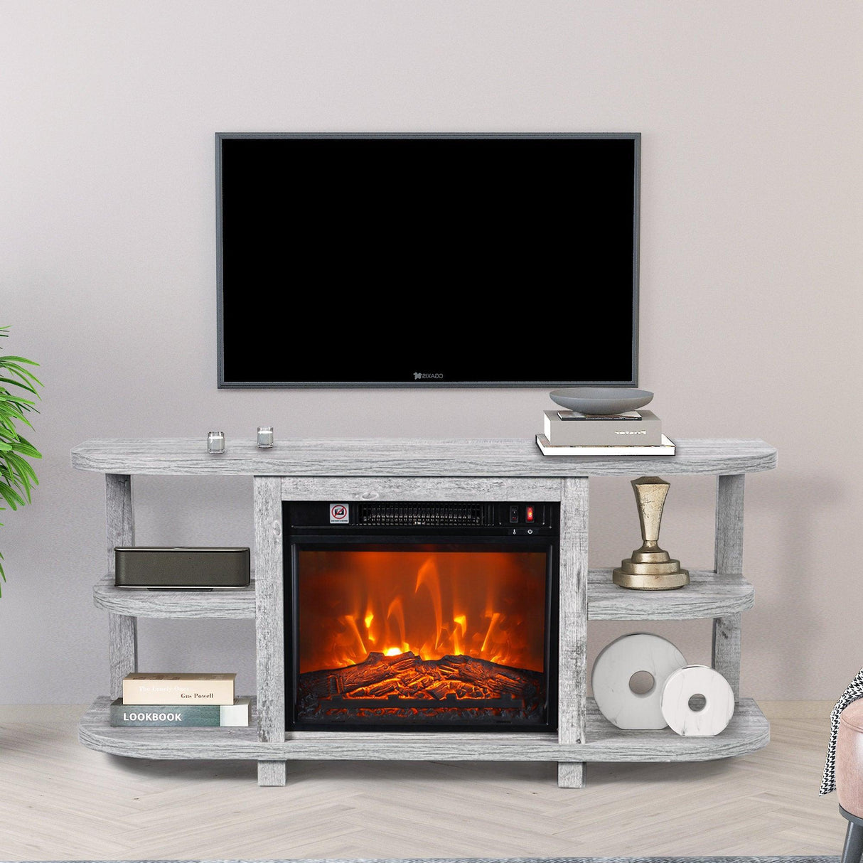 Decorative Modern 48" TV Stand with 18" Insert Electric Fireplace-Parc Decor