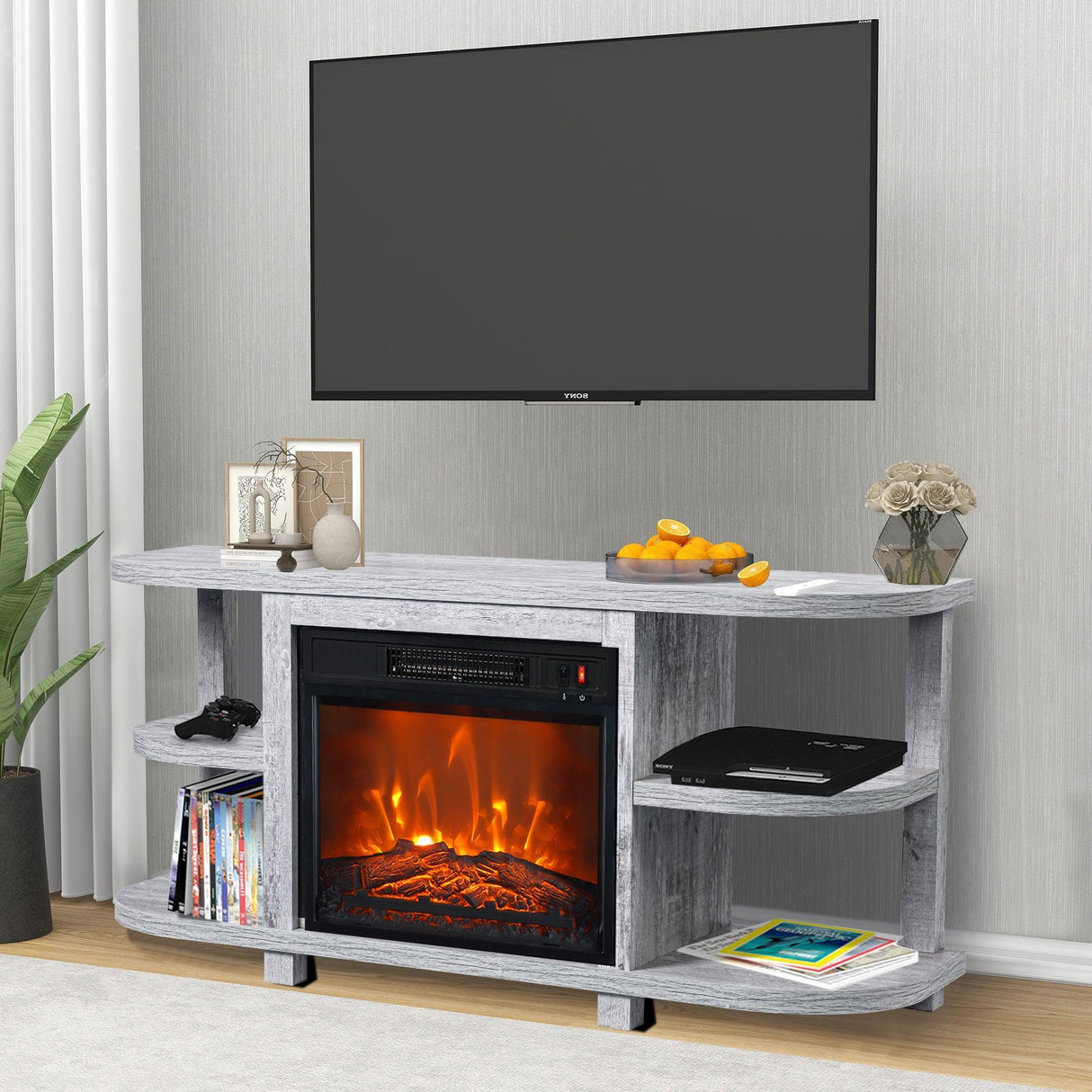 Decorative Modern 48" TV Stand with 18" Insert Electric Fireplace-Parc Decor