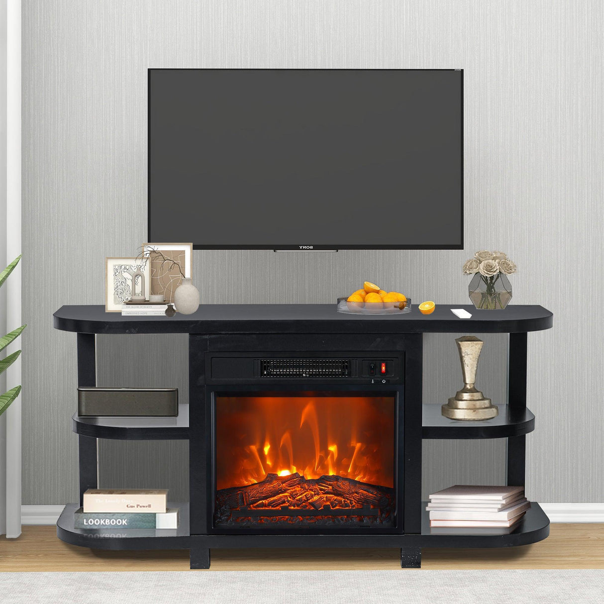 Decorative Modern 48" TV Stand with 18" Insert Electric Fireplace-Parc Decor