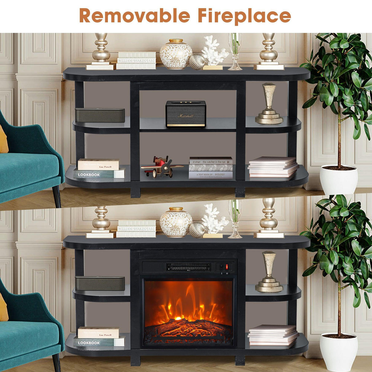Decorative Modern 48" TV Stand with 18" Insert Electric Fireplace-Parc Decor