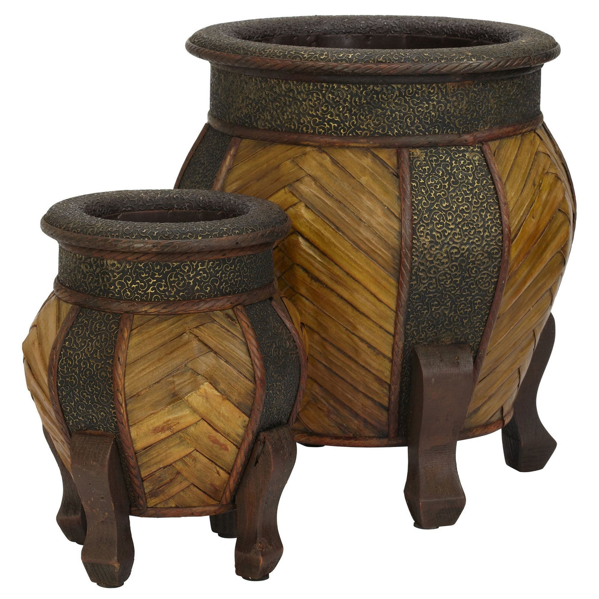 Decorative Rounded Wood Planters (Set of 2)-Parc Decor