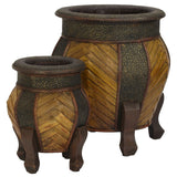 Decorative Rounded Wood Planters (Set of 2)-Parc Decor