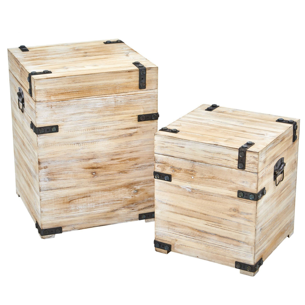 Decorative White Wash Storage Boxes-Trunks with Metal Detail (Set of 2)-Parc Decor