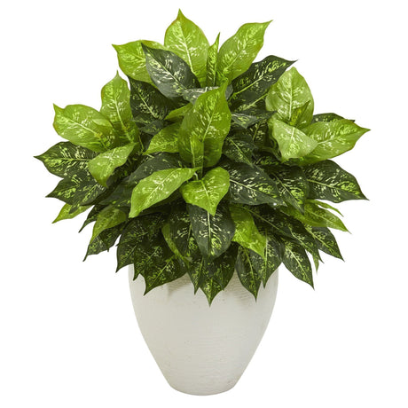 Dieffenbachia Artificial Plant in White Planter-Parc Decor