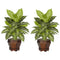 Dieffenbachia w/Wood Vase Silk Plant (Set of 2)-Parc Decor