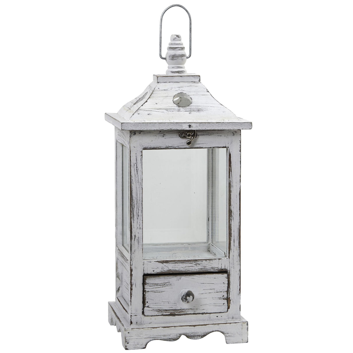 Distressed Wooden Lantern with Drawers-Parc Decor