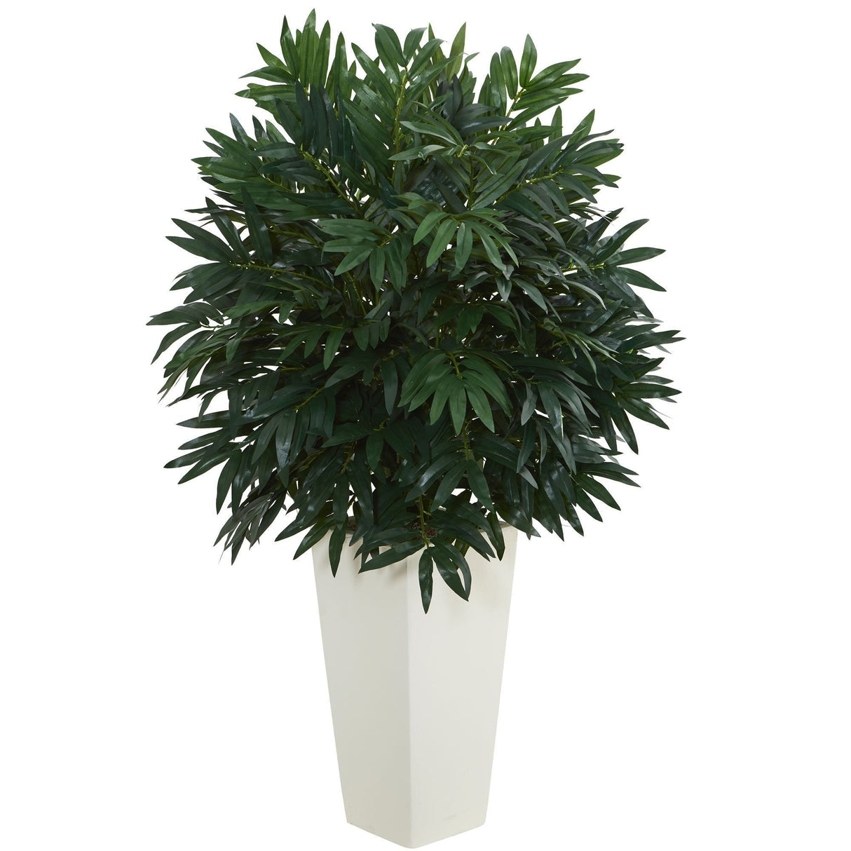 Double Bamboo Palm Artificial Plant in White Tower Vase-Parc Decor