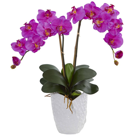 Double Phalaenopsis Orchid in White Vase-Parc Decor
