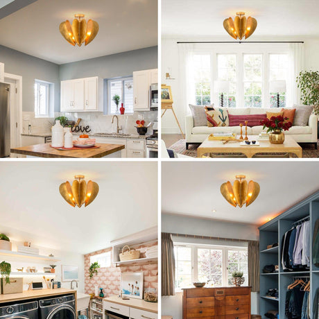 Elvira Farmhouse Gold Hexagonal Ceiling Light-Parc Decor