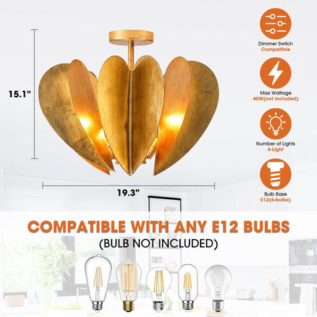 Elvira Farmhouse Gold Hexagonal Ceiling Light-Parc Decor