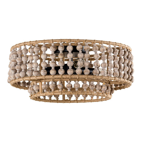 Farmhouse 3-Light Wood Beaded Flush Mount Ceiling Lights-Parc Decor