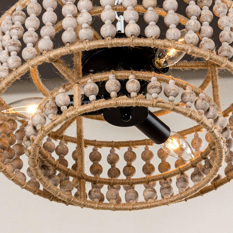 Farmhouse 3-Light Wood Beaded Flush Mount Ceiling Lights-Parc Decor