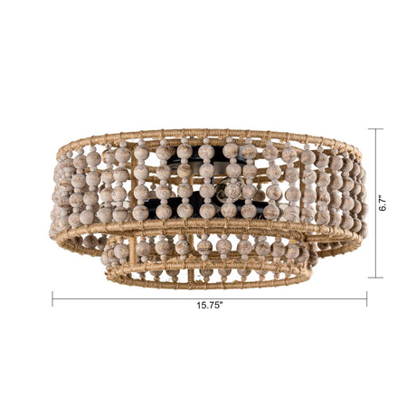 Farmhouse 3-Light Wood Beaded Flush Mount Ceiling Lights-Parc Decor