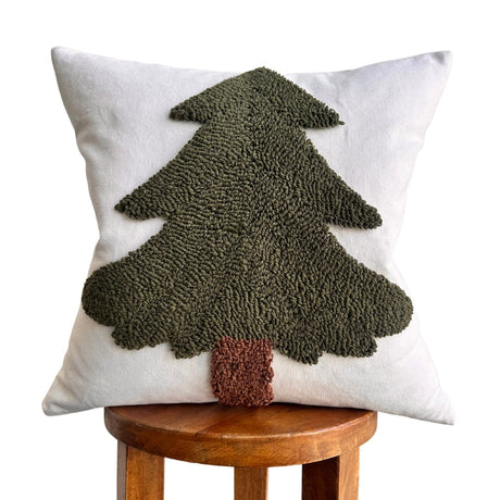 Forest Green Tufted Christmas Tree Pillow Cover-Parc Decor