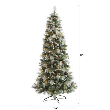 Frosted Tip British Columbia Mountain Pine Artificial Christmas Tree with 400 Clear Lights, Pine Cones and 882 Bendable Branches-Parc Decor