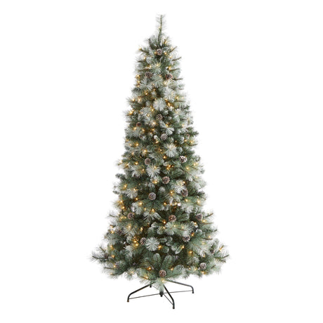Frosted Tip British Columbia Mountain Pine Artificial Christmas Tree with 400 Clear Lights, Pine Cones and 882 Bendable Branches-Parc Decor