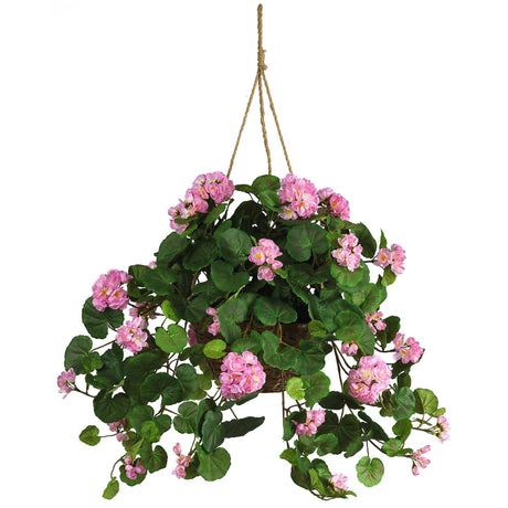 Geranium Hanging Basket Silk Plant-Parc Decor