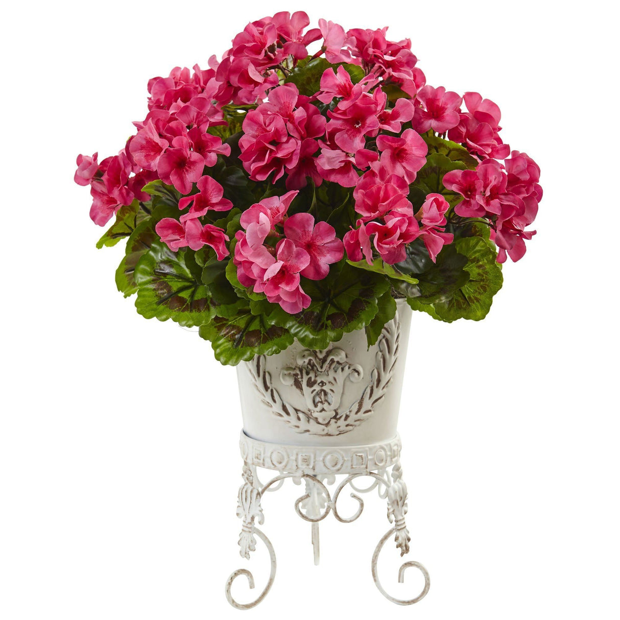Geranium with Metal Planter UV Resistant (Indoor/Outdoor)-Parc Decor