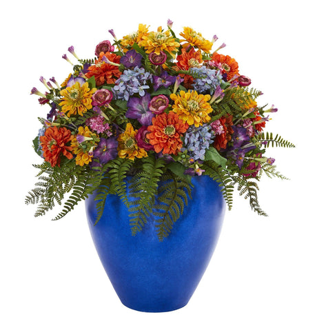 Giant Mixed Floral Artificial Arrangement in Blue Vase-Parc Decor