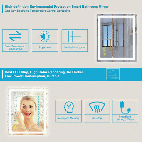 GlareGuard Anti-Fog Bathroom Led Mirror Backlit Illuminated Mirror Touch Switch Dimmable-Parc Decor