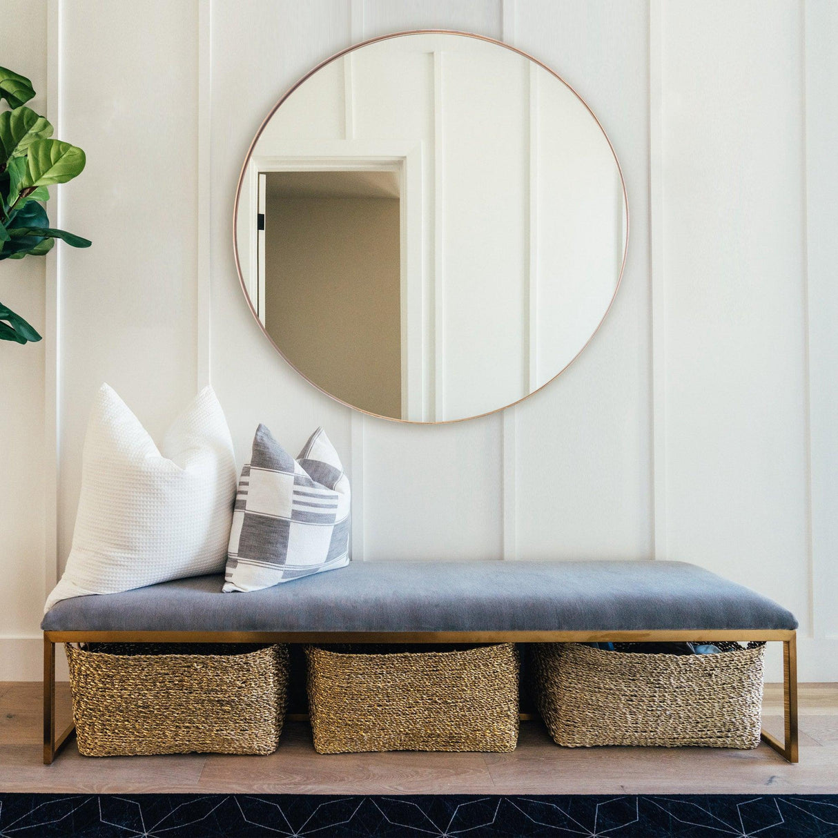 Golden Modern Round Framed Wall Mirror-Parc Decor